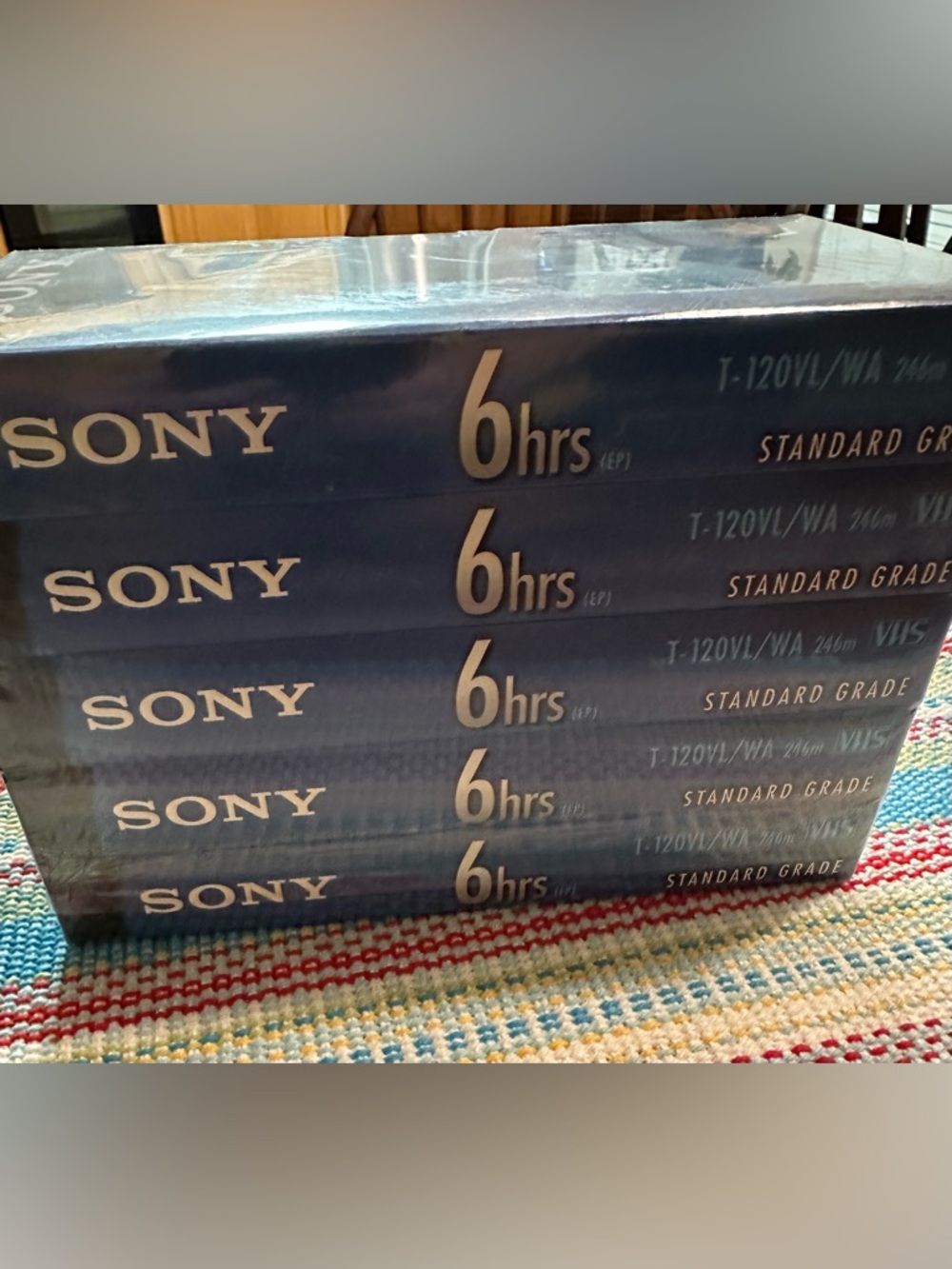 Sony T-120 VHS Tapes 5-Pack New Sealed 6 Hour Blank VCR Cassette Retro Y2K
